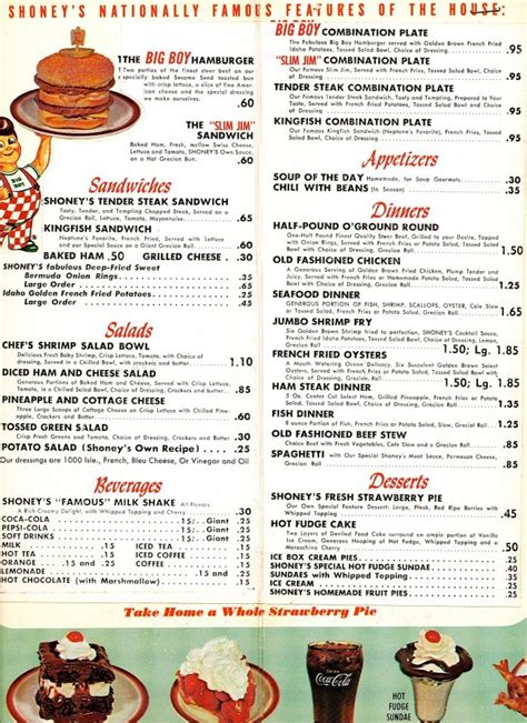 menu from Shoney's Big Boy on Morehead,Charlotte, NC , early or mid 60's | Vintage menu, Diner ...