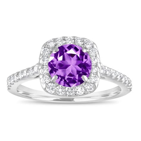 1.57 Carat Amethyst Engagement Ring, Amethyst and Diamonds Wedding Ring, Cushion Cut Ring, 14K ...