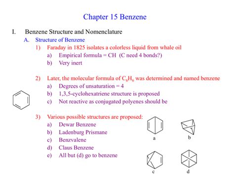 Chapter 15 Benzene I. Benzene Structure and Nomenclature