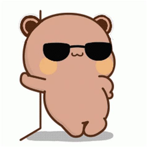 a cartoon bear wearing sunglasses and holding a sign