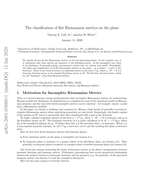 (PDF) The classification of flat Riemannian metrics on the plane