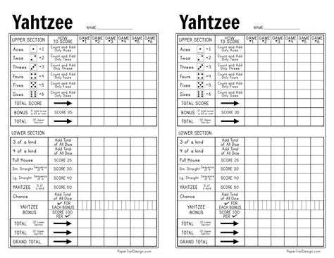 Yahtzee Score Sheets Printable Pdf - Yahtzee Score Sheets