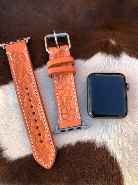 Florecita ” Tooled Leather Apple Watch Band ( Natural ) FINAL SALE – Ale Accessories