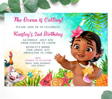 Baby Moana 1st birthday invitation template editable - edit before you buy