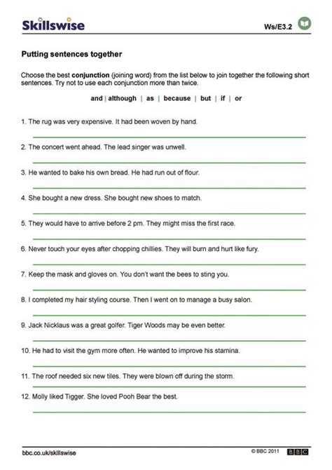 Conjunctions Worksheets For Class 6