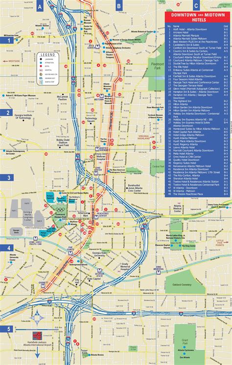 Atlanta downtown and midtown hotel map