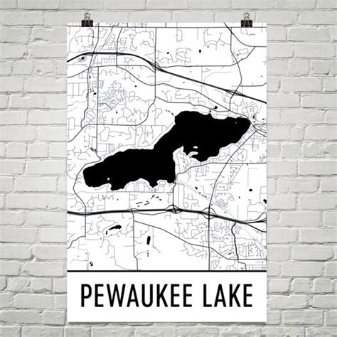 Pewaukee Lake WI Art and Maps – Modern Map Art