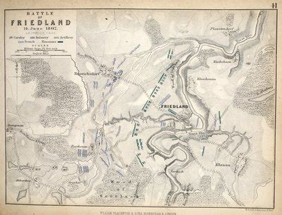 Mappa della battaglia di Friedland, pubblicata da William Blackwood and Sons, Edinburgh und ...