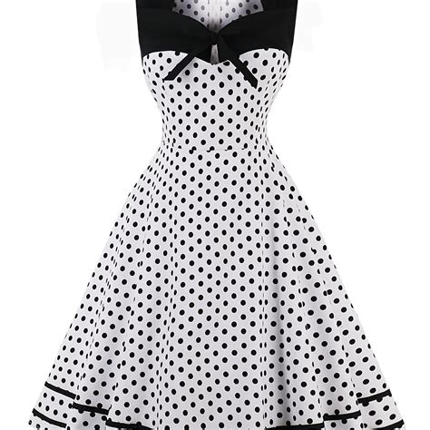 Polka Dot Print Square Neck Bow Decor Dress, Women's Cotton Polka Dots Style Sleeveless Spring ...