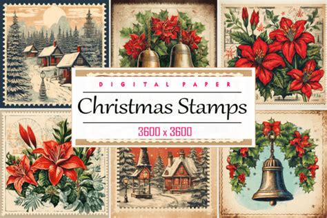 Vintage Christmas Postage Stamps Bundle Graphic by Printable Design ...