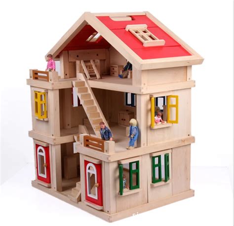 Children three dolls toy house large villa suit girls play dollhouse diy house-in Doll Houses ...