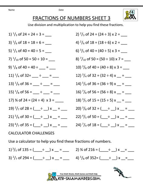 free printable fraction worksheets fractions of numbers 3 Fractions ...