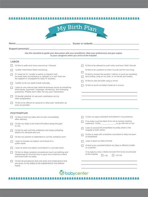 A Printable Birth Plan