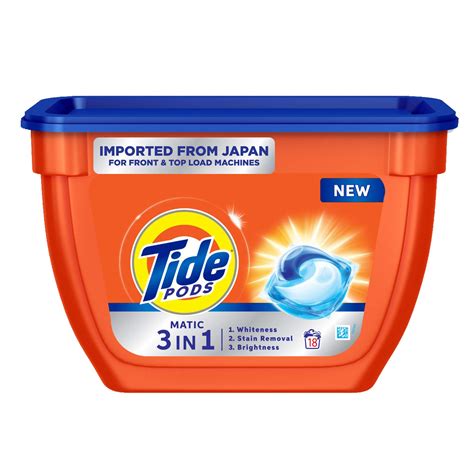 Buy Tide Matic 3in1 PODs Liquid Detergent Pack 18 Count for Both Front Load and Top Load Washing ...