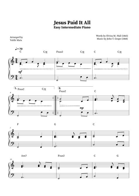 Jesus Paid It All - Easy Intermediate Piano (+Chords) (arr. Valdir Maia ...