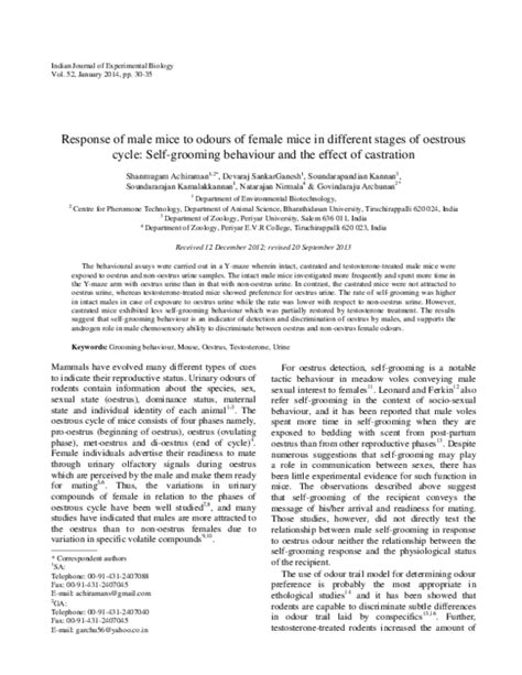 (PDF) Response of male mice to odours of female mice in different stages of oestrous cycle: self ...