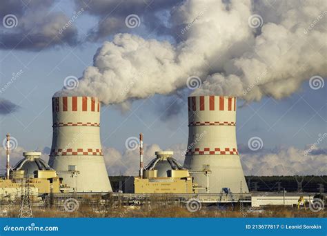 Cooling Tower with Steam Clouds on Atomic Nuclear Power Station Stock ...