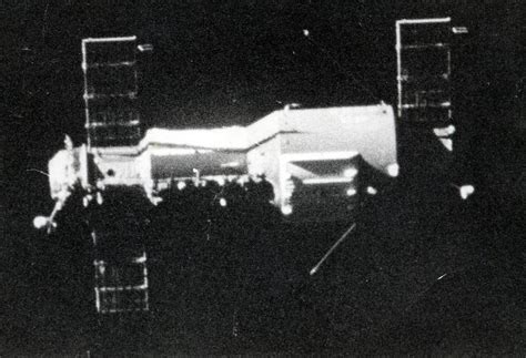 Salyut 1, the world's first space station, as seen from Soyuz-10. April ...