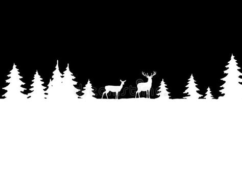 Silhouettes of Deer in a Snowy Forest. Stock Illustration - Illustration of deer, card ...