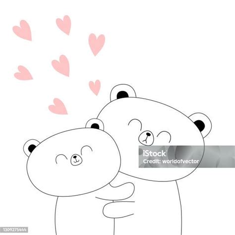 Bear Couple Hugging Family Hug Embrace Cuddle White Contour Silhouette Cute Kawaii Funny Cartoon ...