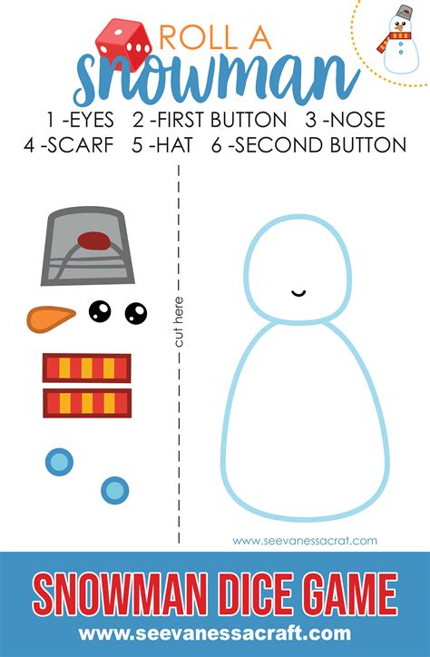 Easy Free Printable Snowman Dice Game for Kids