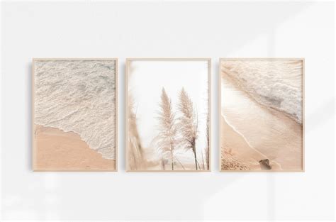 Set of 3 Prints Beach Prints Coastal Art Prints Coastal Wall Art Pampas Prints Digital Prints ...