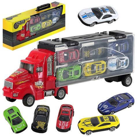 Toy Truck Carrier & 6 Mini Cars Play Set Transport Car Toys Lorry Truck ...