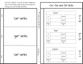 Spanish Interactive Notebook Verbs Flapbook (Car, Gar, Zar Verbs)