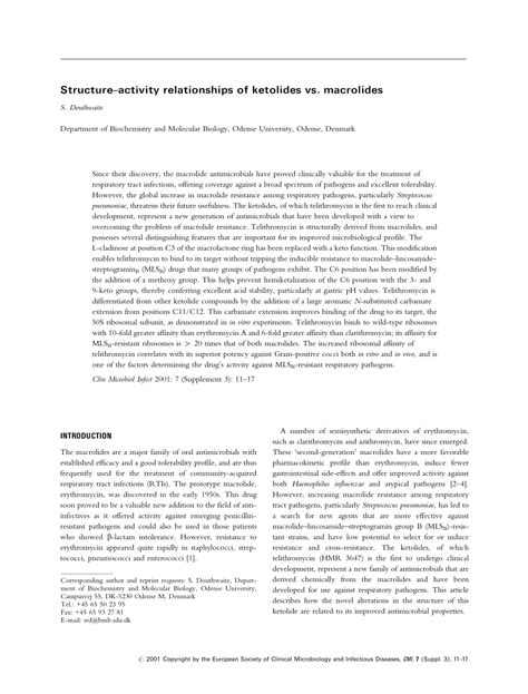 (PDF) Structure-activity relationships of ketolides vs. macrolides