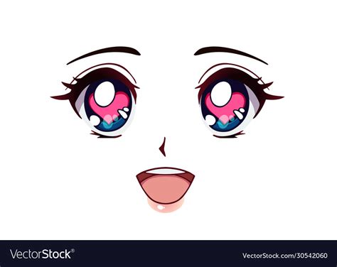 Happy anime face manga style big blue eyes Vector Image