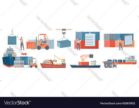 Trade ship flat set Royalty Free Vector Image - VectorStock