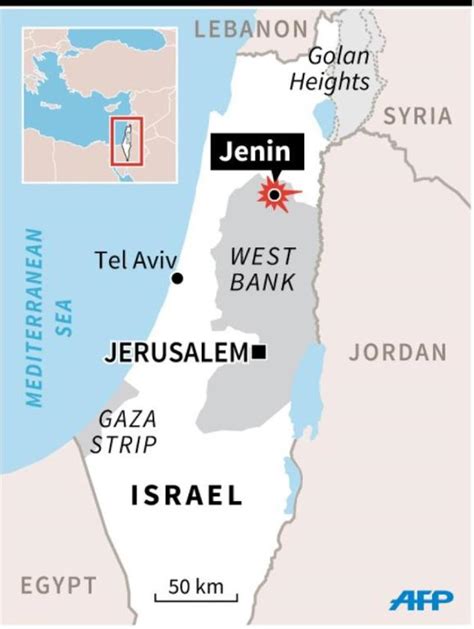 Map locating the West Bank city of Jenin