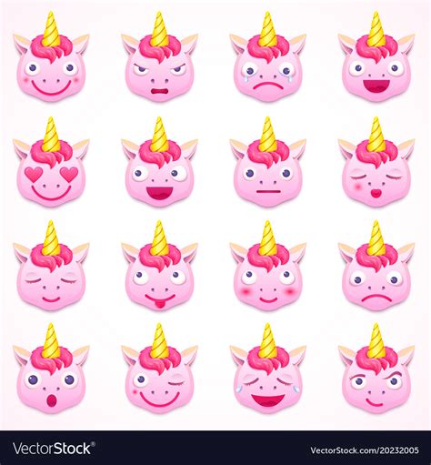 Set of emoji unicorn Royalty Free Vector Image