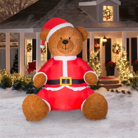 Christmas Holiday Inflatables Large Teddy Bear with Santa Outfit 9' Yard Decor #GemmyAirbl ...