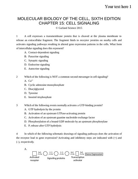 MOLECULAR BIOLOGY OF THE CELL, SIXTH EDITION CHAPTER 15: CELL SIGNALING - TEST BANK in 2023 ...