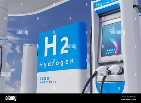 Hydrogen fuel car charging station white color visual concept design ...