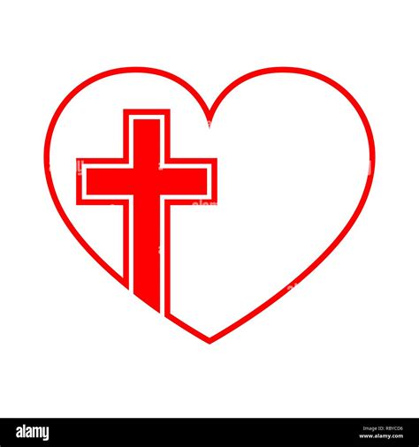 Heart with Christian cross. Red heart icon, isolated on white background. Vector illustration ...