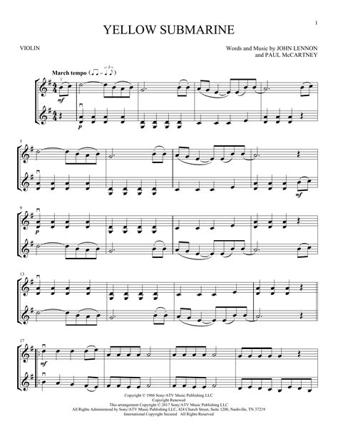 The Beatles "Yellow Submarine" Sheet Music Notes | Download Printable ...