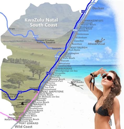 Map of the South Coast of KwaZulu Natal | Kwazulu natal, Durban south africa, Coast