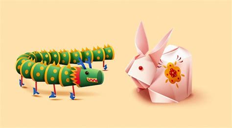 Premium Vector | Creative new year origami set