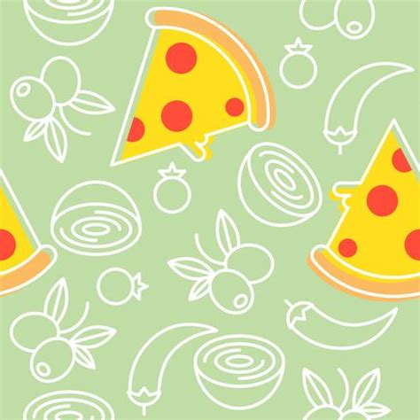 pizza and ingredients seamless pattern, outline for wallpaper and background 464545 Vector Art ...