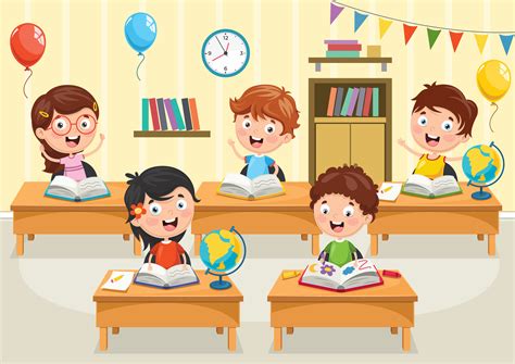 Cartoon Students Reading Books at Desks 1128661 Vector Art at Vecteezy