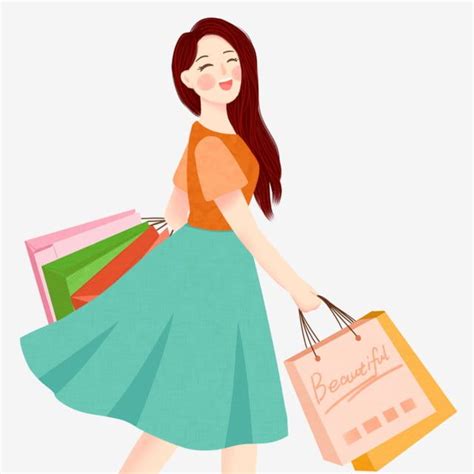 Cartoon Hand Drawn Happy Shopping Girl, Shopping Clipart, Girl, Fresh PNG Transparent Clipart ...