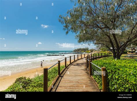 View along Esplanade boardwalk at Bargara Beach, Bundaberg, Queensland, Australia Stock Photo ...