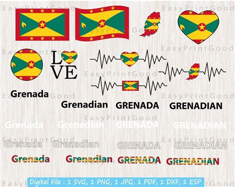 Grenada Flag Bundle Svg, Grenadian, Love Grenada, Waving Grenada ...