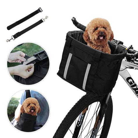 Handlebar Basket Folding Front Removable wiht Adjust Dog Seatbelts Bicycle Baset Quick Release ...