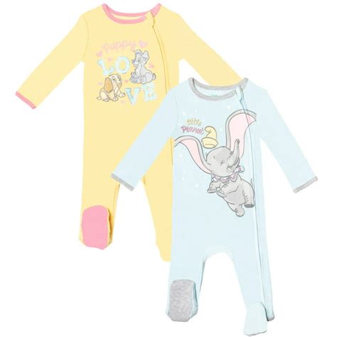 Disney Classics Lady and the Tramp Dumbo Infant Baby Girls 2 Pack Sleep N' Play Coveralls 24 ...