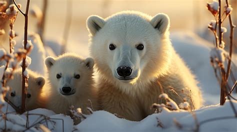 Premium AI Image | Polar Bear Mother with Cubs