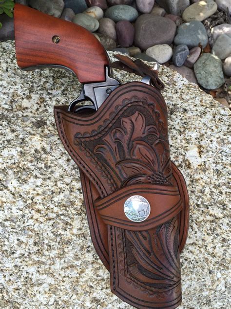 Hand Carved Western Leather Revolver Holster for Heritage