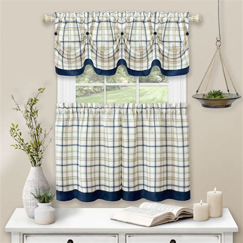 Window Kitchen Curtain Set 3-Piece Panels & Valanc Geometric Plaid Gingham | eBay